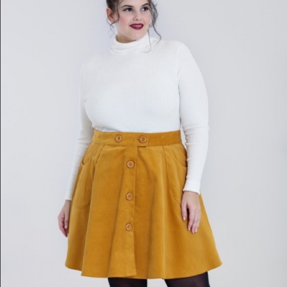 Hellbunny Wonder Years Mini Skirt Yellow corduroy 4x uk22 US 18